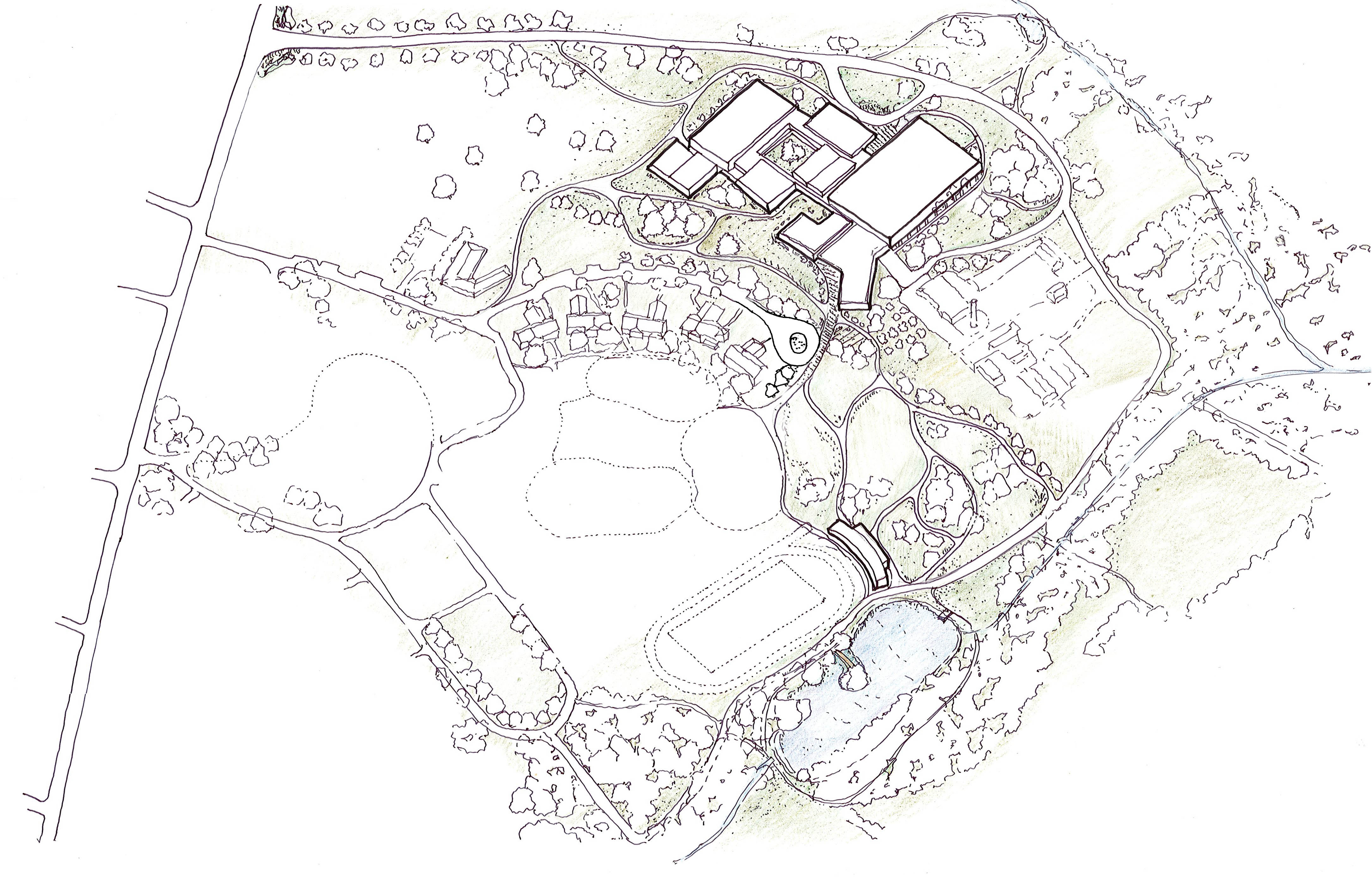 North Site Aerial with field house and new landscap