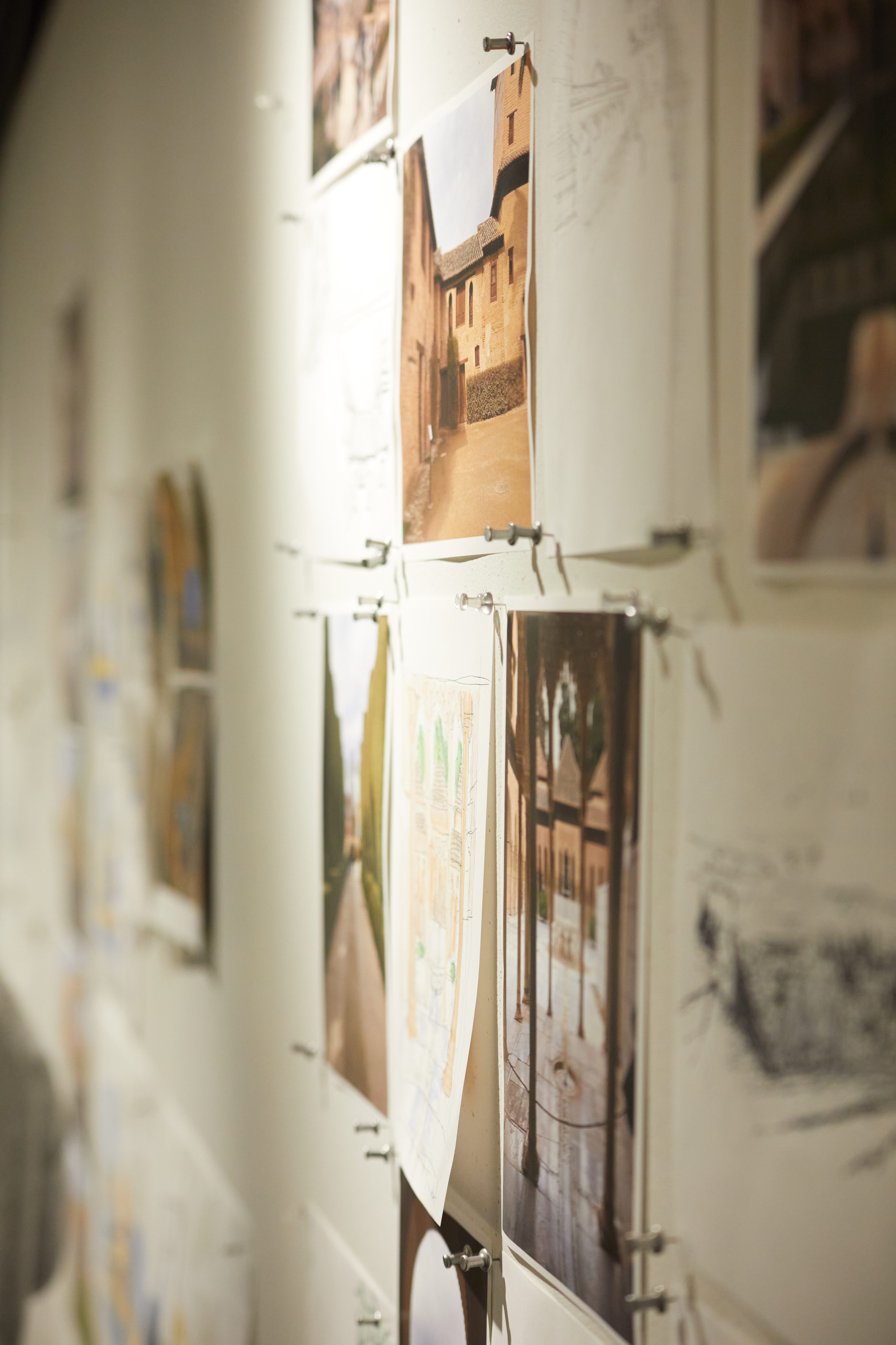 sketches posted on the wall