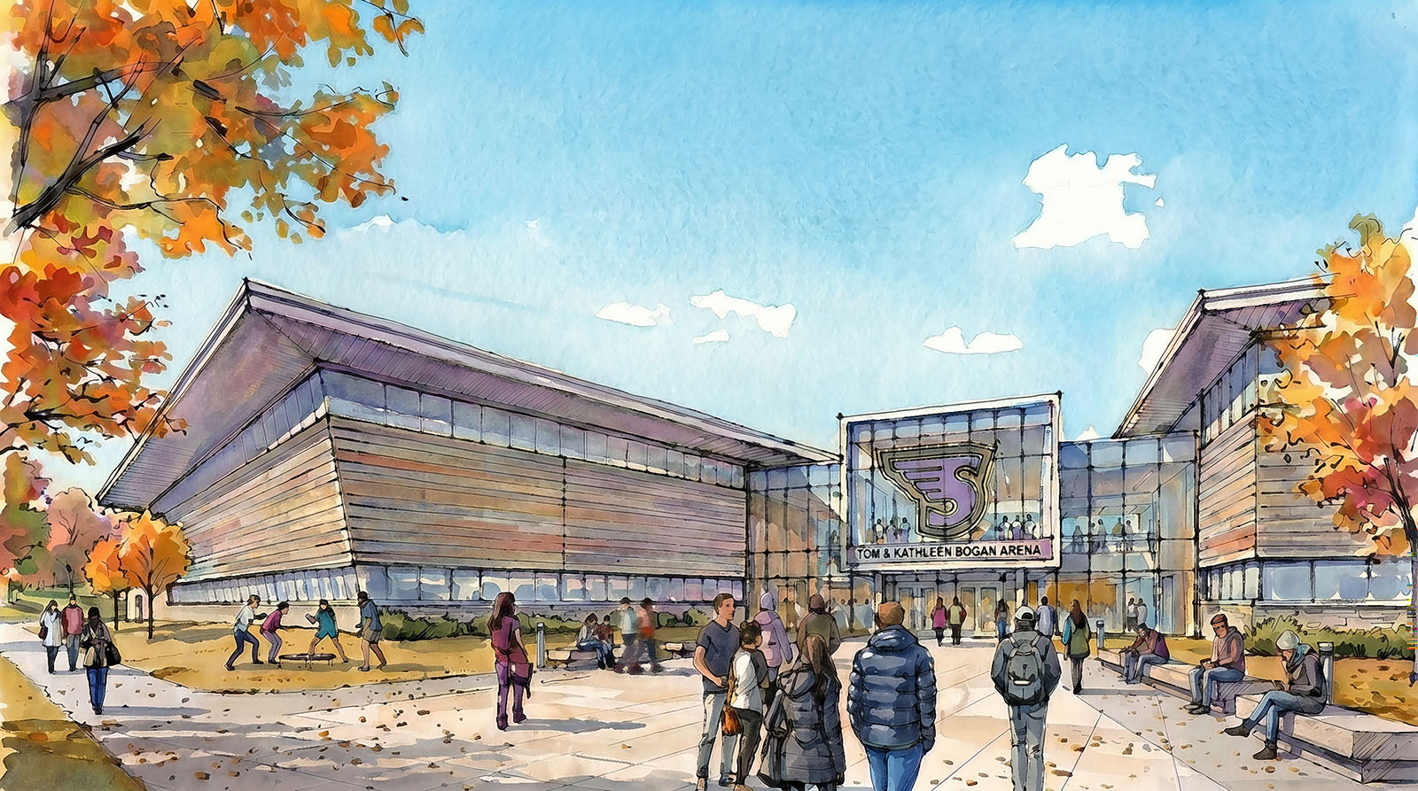 Rendering of an entry to an athletics building at Stonehill College