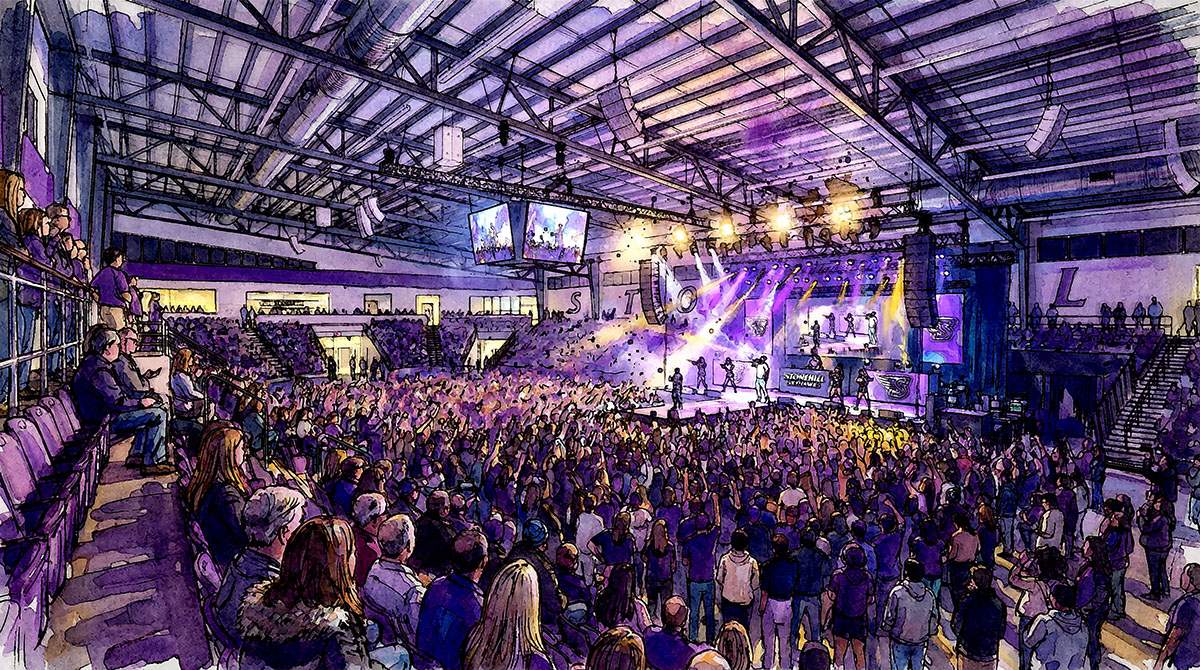 rendering of concert setup at Stonehill College Arena