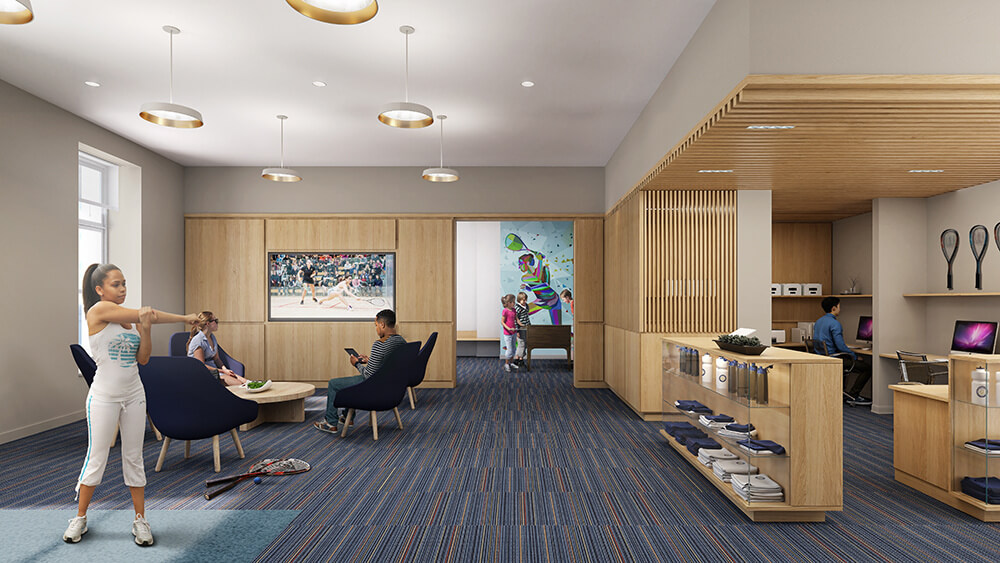 Rendering of squash lounge